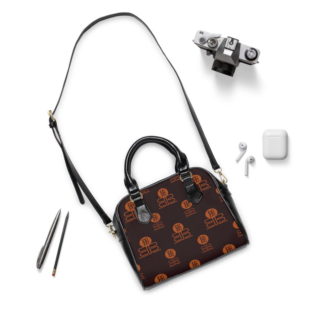 Monogram Pattern Shoulder Handbag | Brown Logo Print