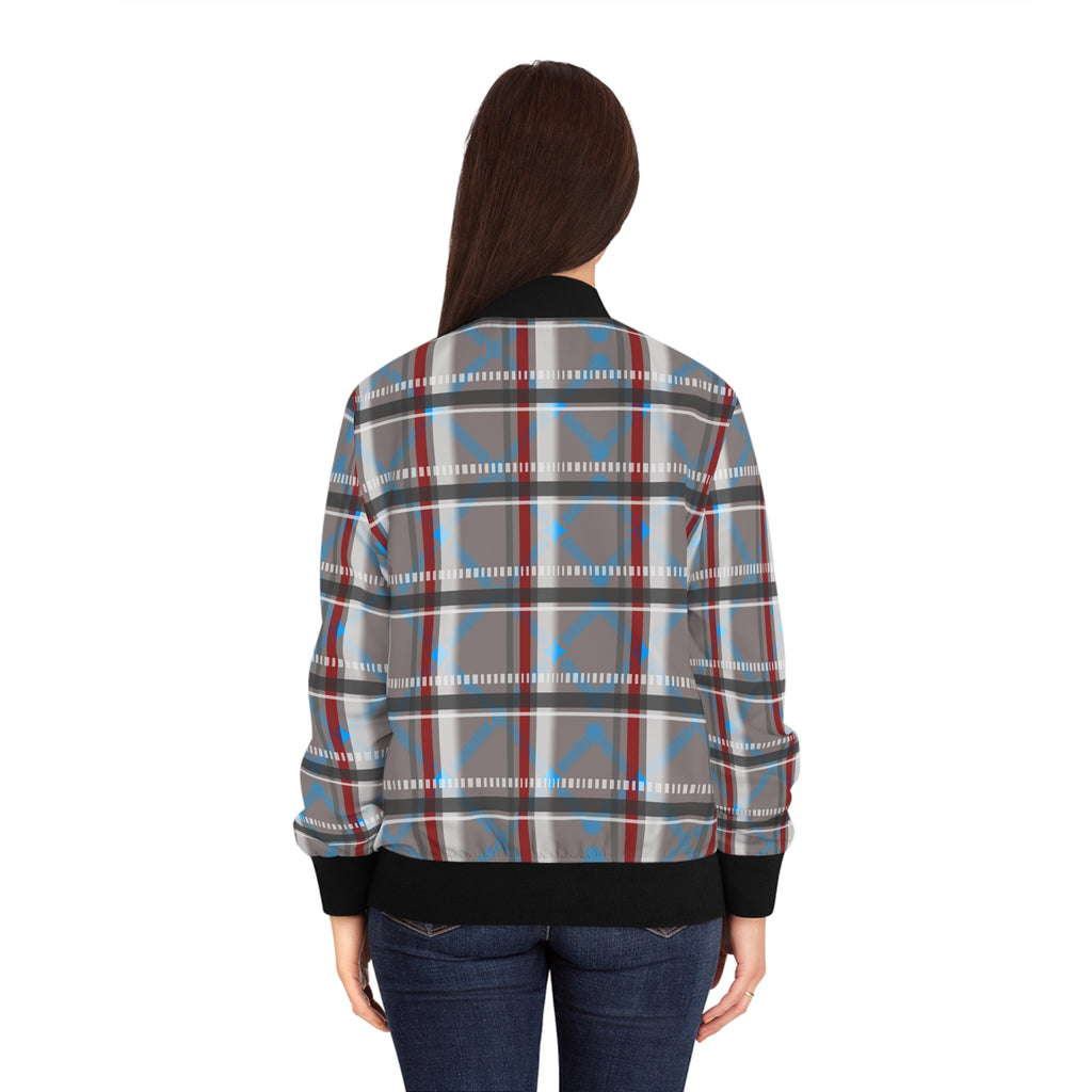 Plaid Bomber Jacket — Classic Grey, Blue & Red