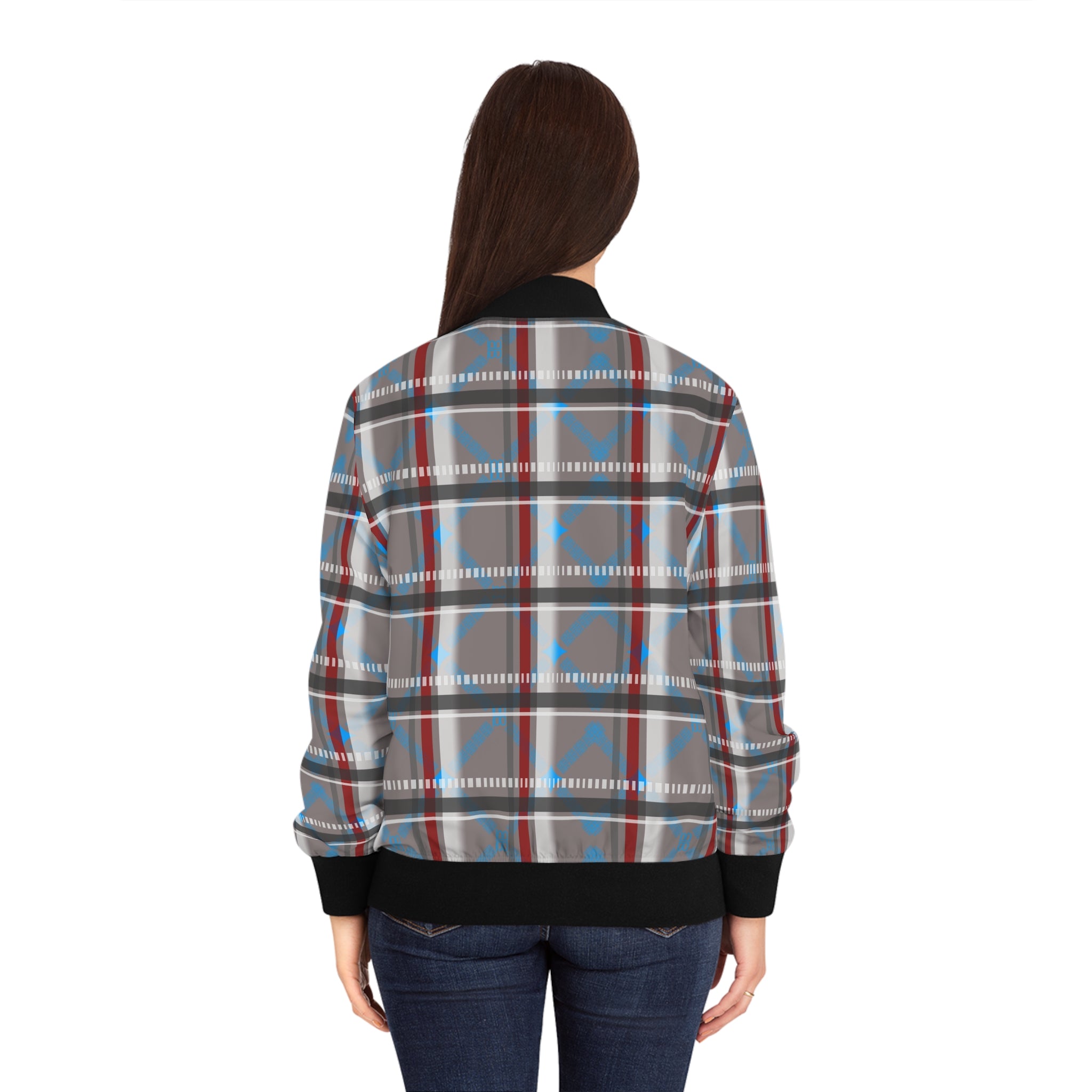Plaid Bomber Jacket — Classic Grey, Blue & Red