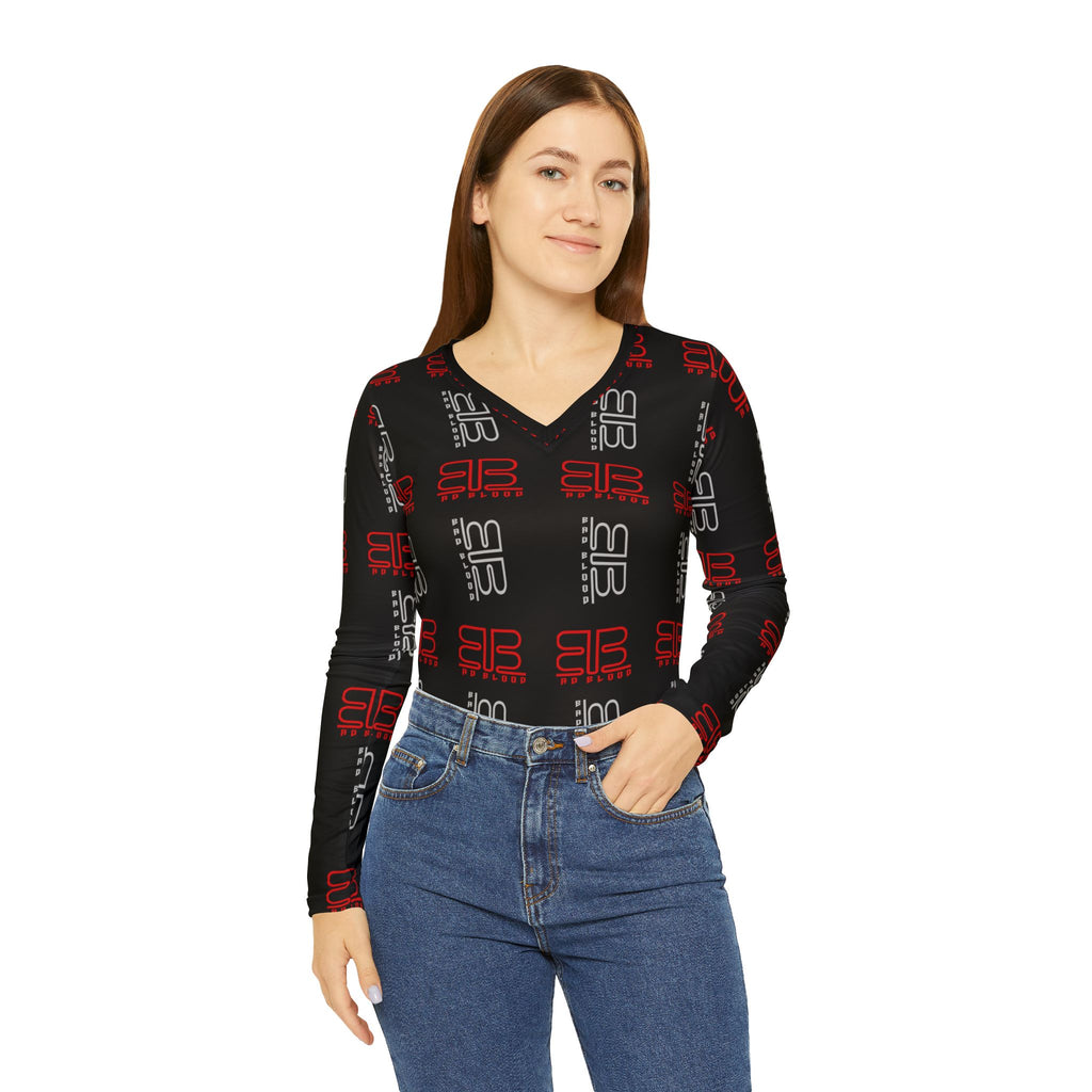 BadBlood Gray & Red BB print|V-Neck Longsleeve Shirt