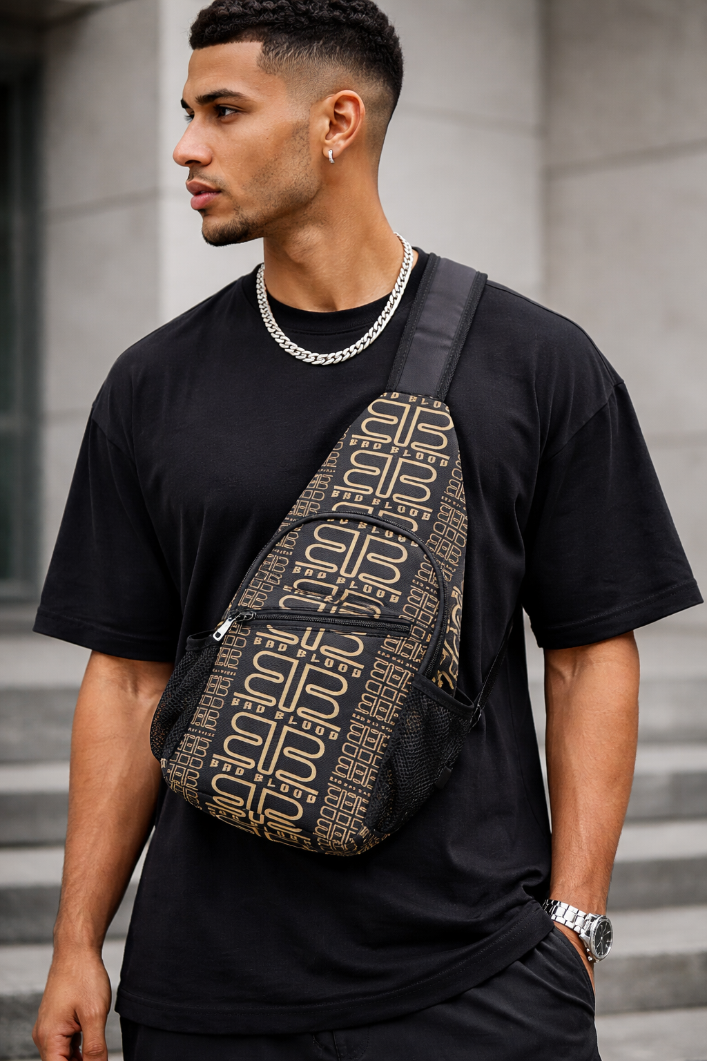 BadBlood Monogram Sling Chest Bag — Vintage Brown Patterned Crossbody