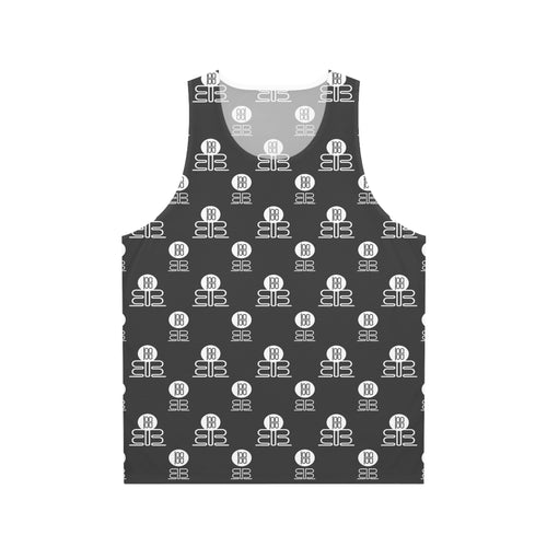 All-Over Print Logo Tank Top — Monochrome Patterned Graphic Tank