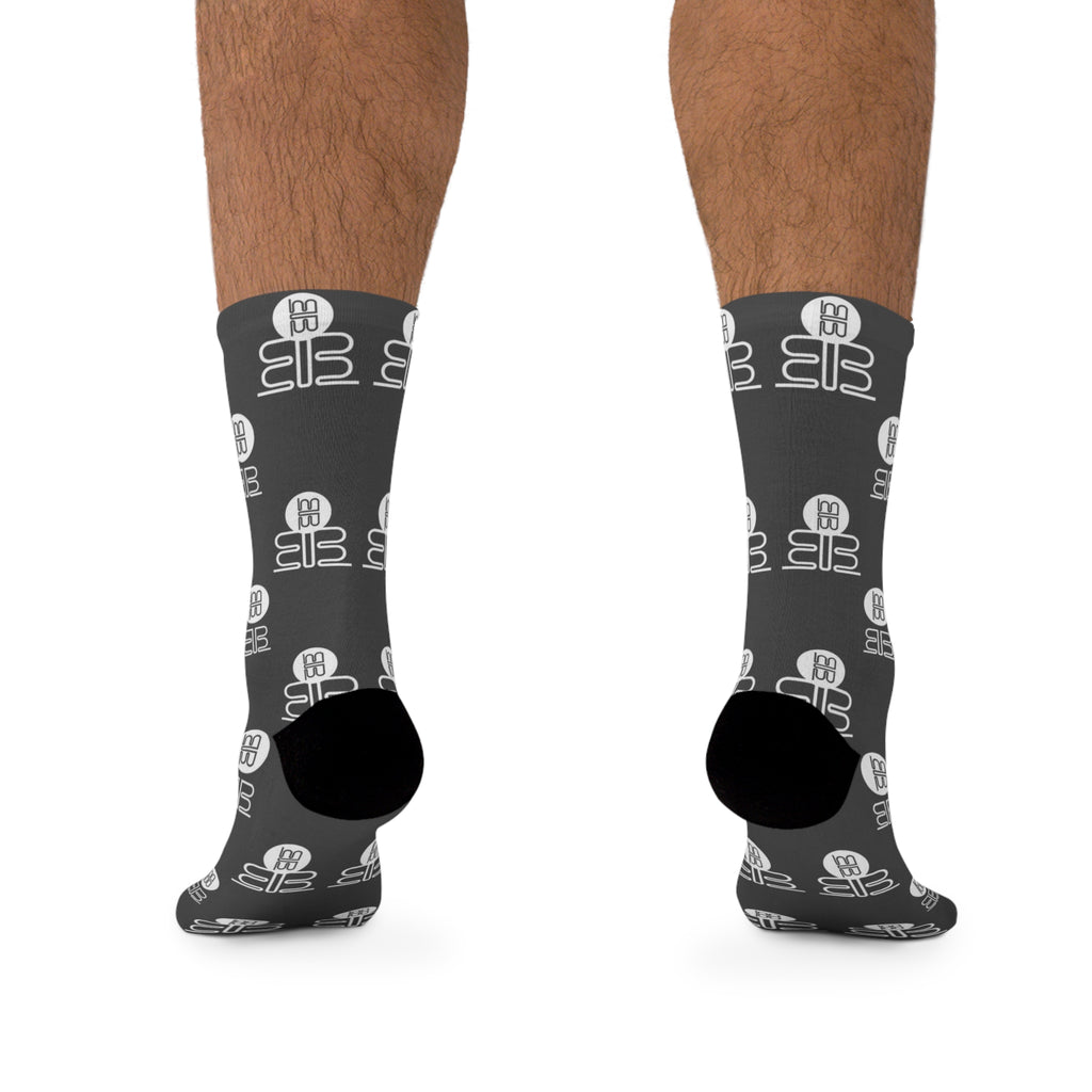 Monogram BB Pattern Recycled Poly Socks | Black Logo Crew Socks