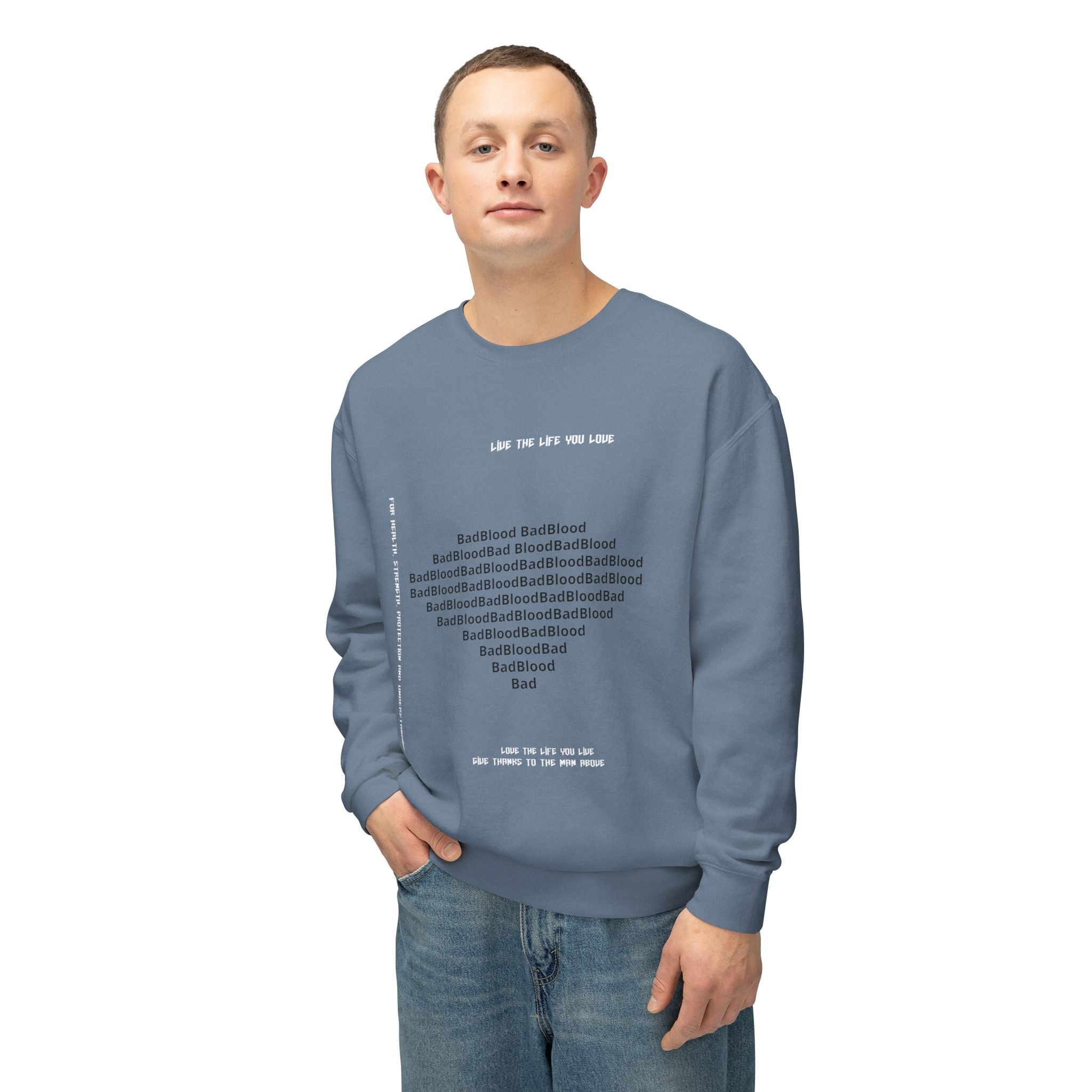 Minimalist Heart Text Crewneck Sweatshirt — Subtle Typographic Love Design