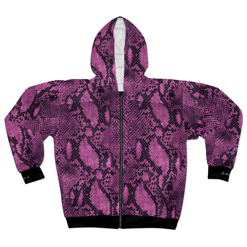 Pink Snake Skin Zip Hoodie | Photo Collage Face Graphic