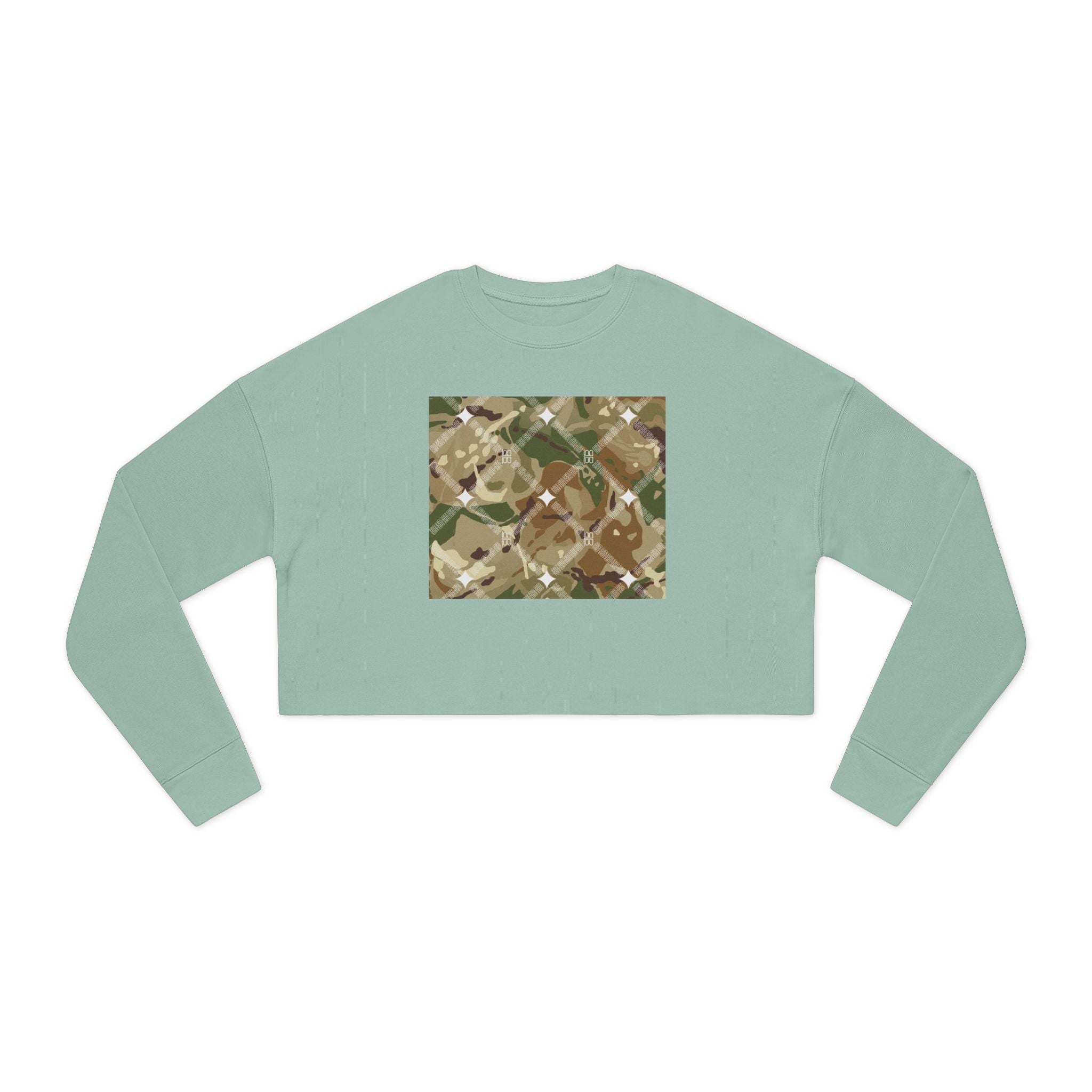 Cropped Sweatshirt — Earthy Camo Plaid Graphic