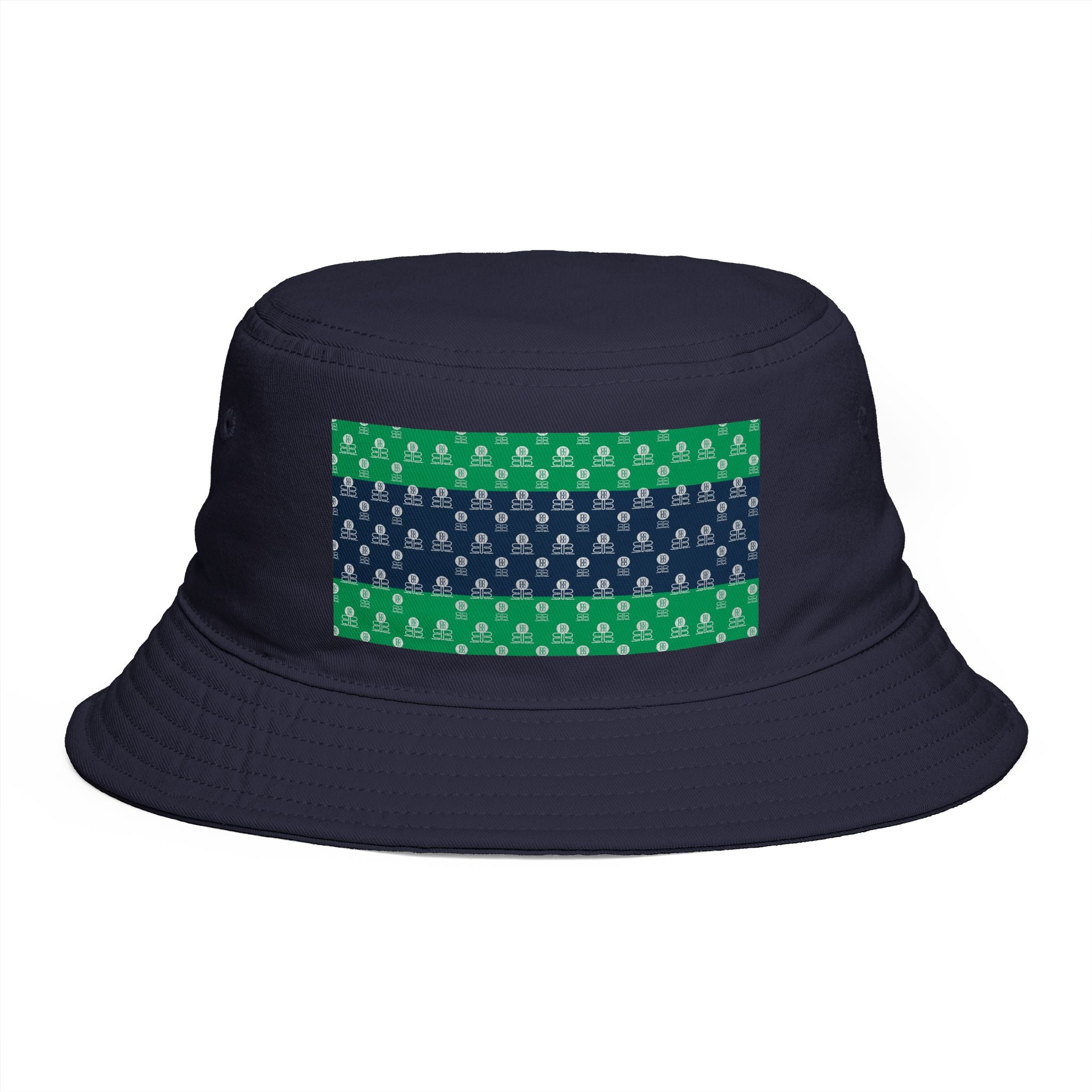 Green & Navy BB Patterned Bucket Hat — Nautical Clover Stripe
