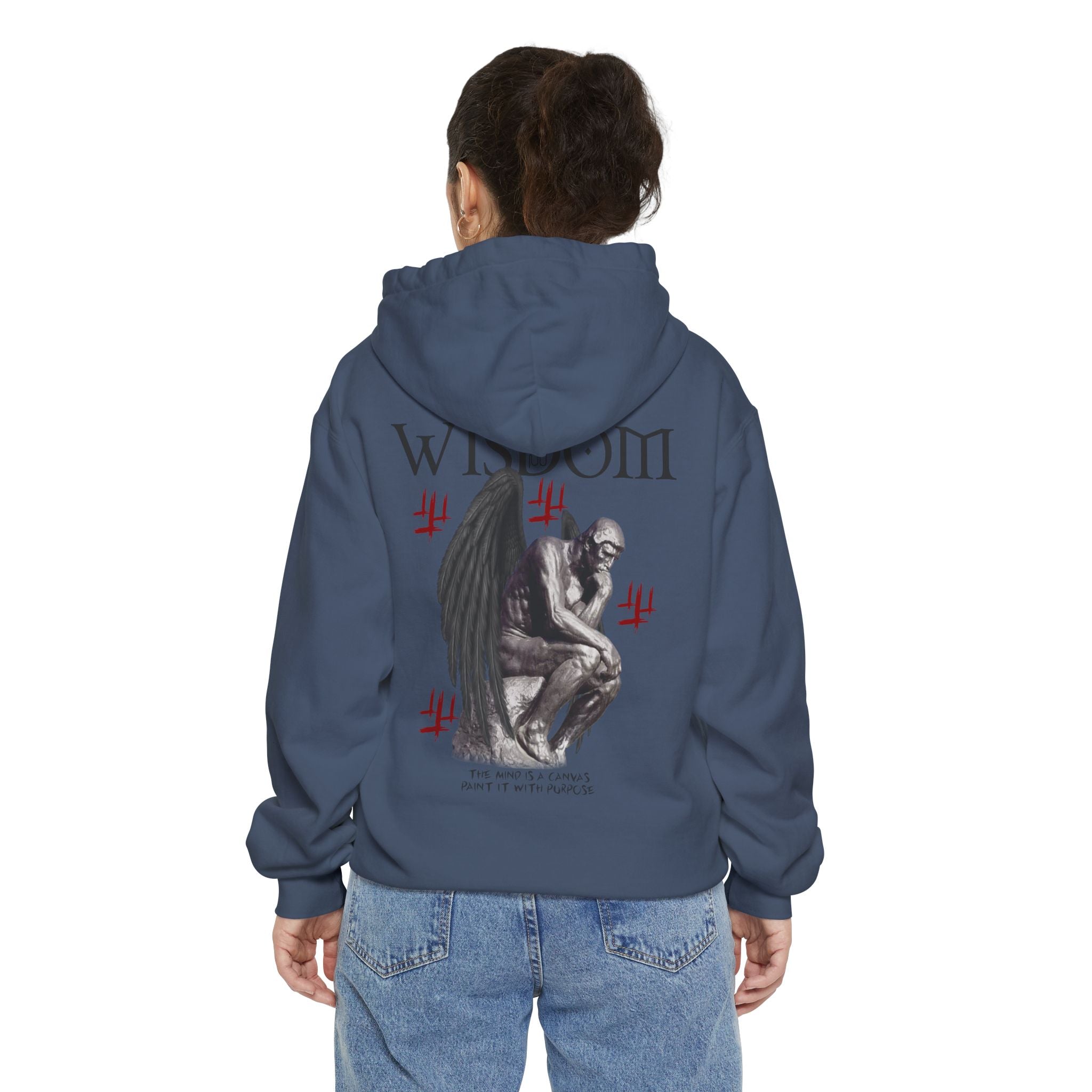 Wisdom angel statue graphic Hoodie | Gothic emblem brushstroke symbol