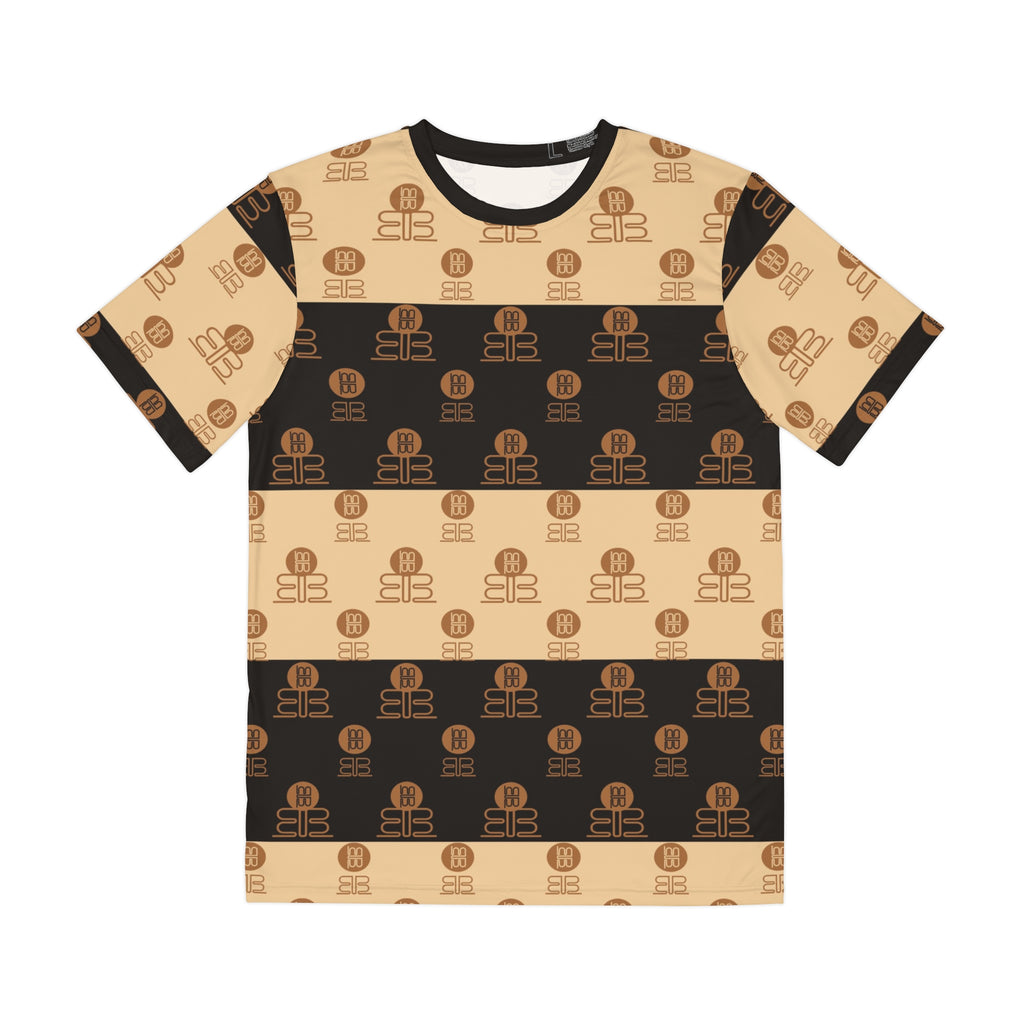 Striped Logo Pattern Tee — Retro Beige & Brown  Shirt