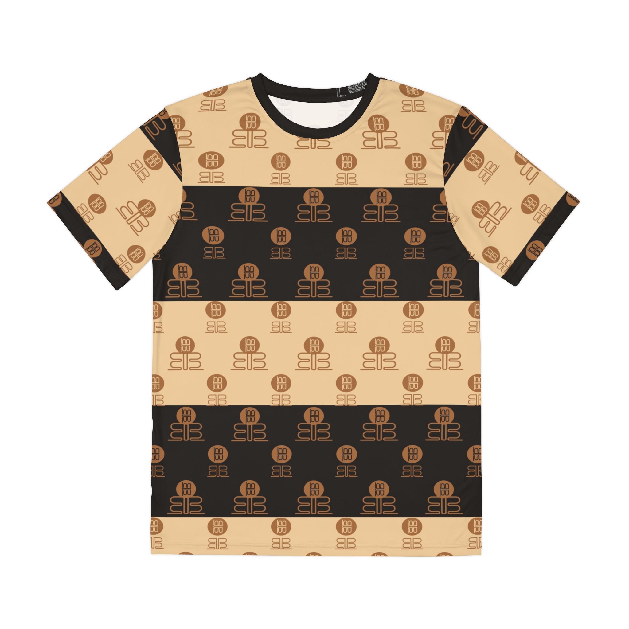 Striped Logo Pattern Tee — Retro Beige & Brown  Shirt