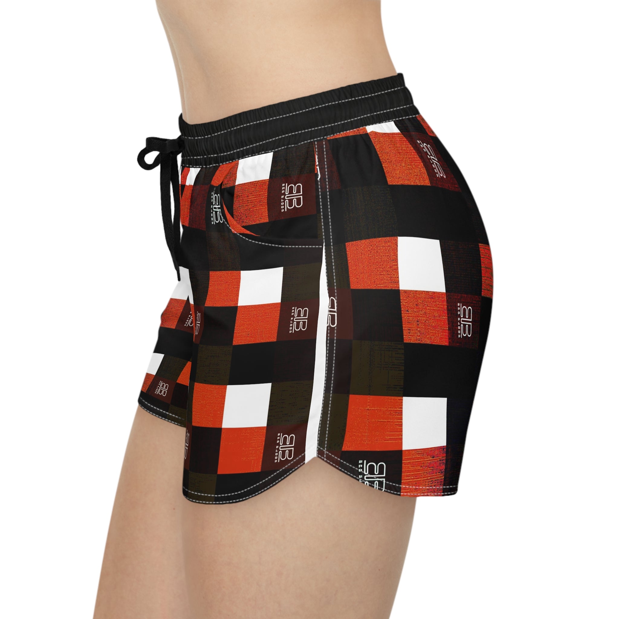 Plaid Lounge Shorts — Red Black Buffalo Check Women's Casual Shorts