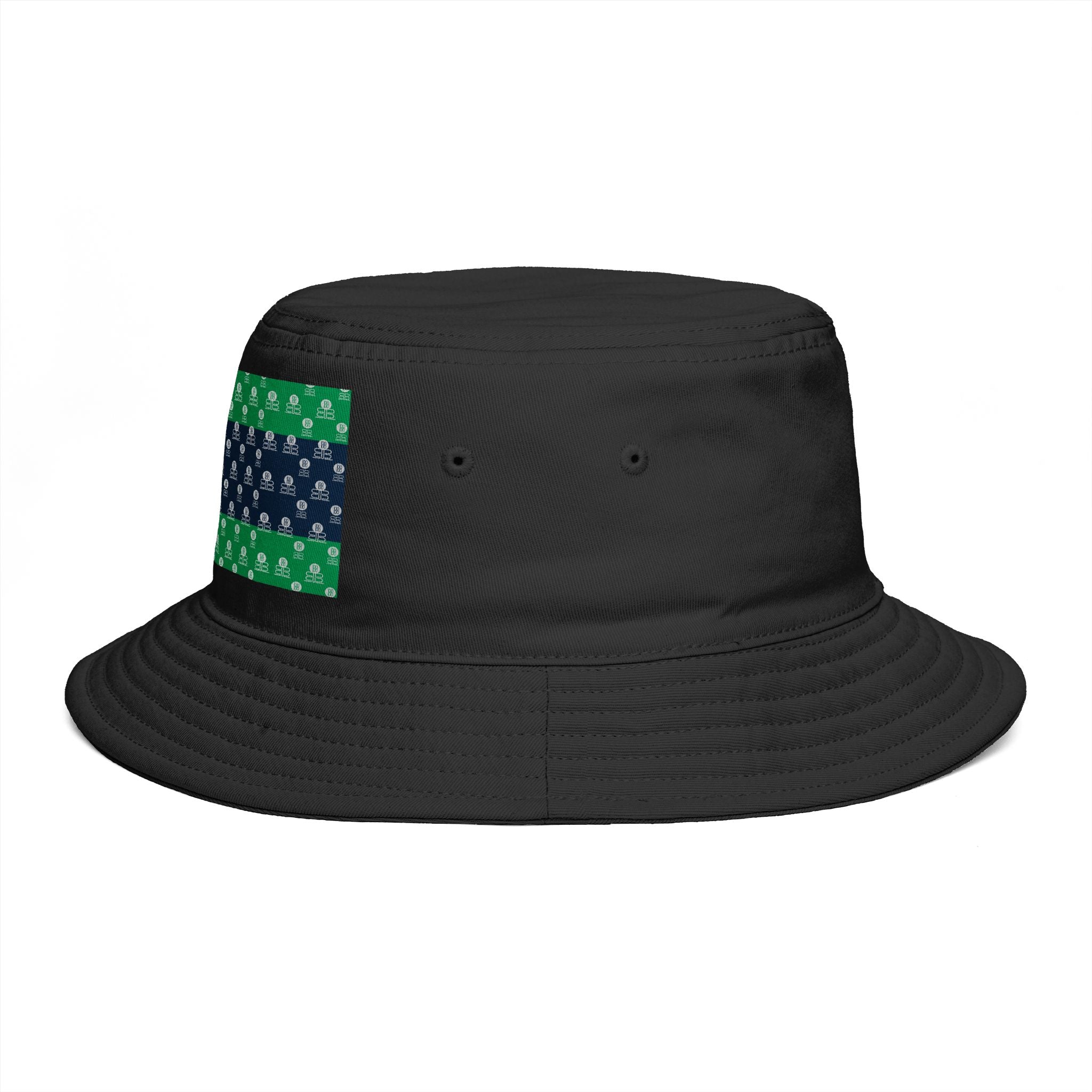 Green & Navy BB Patterned Bucket Hat — Nautical Clover Stripe