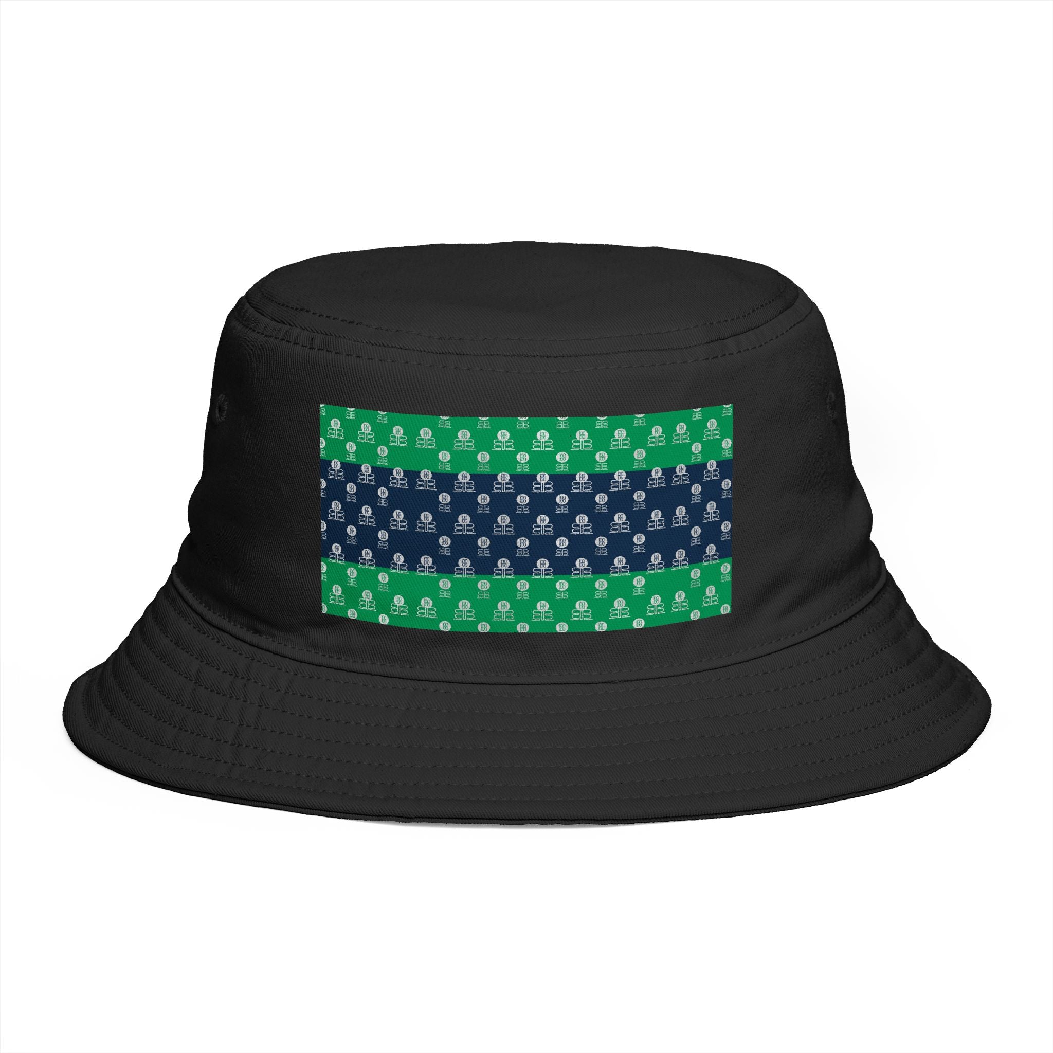 Green & Navy BB Patterned Bucket Hat — Nautical Clover Stripe