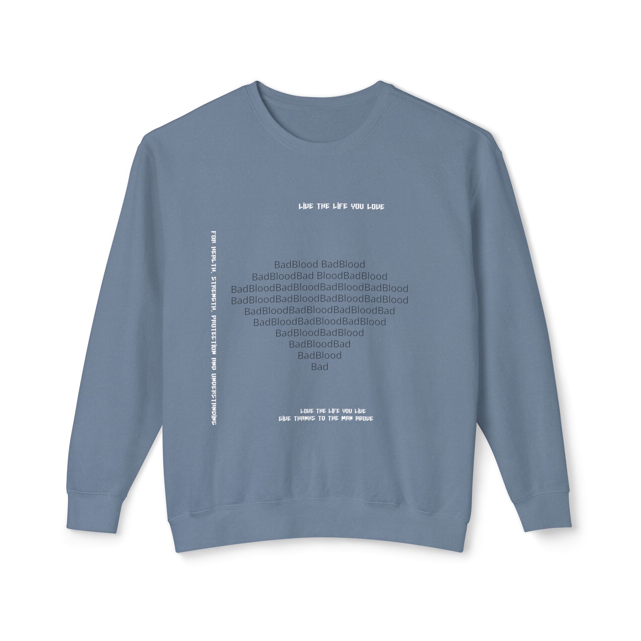 Minimalist Heart Text Crewneck Sweatshirt — Subtle Typographic Love Design