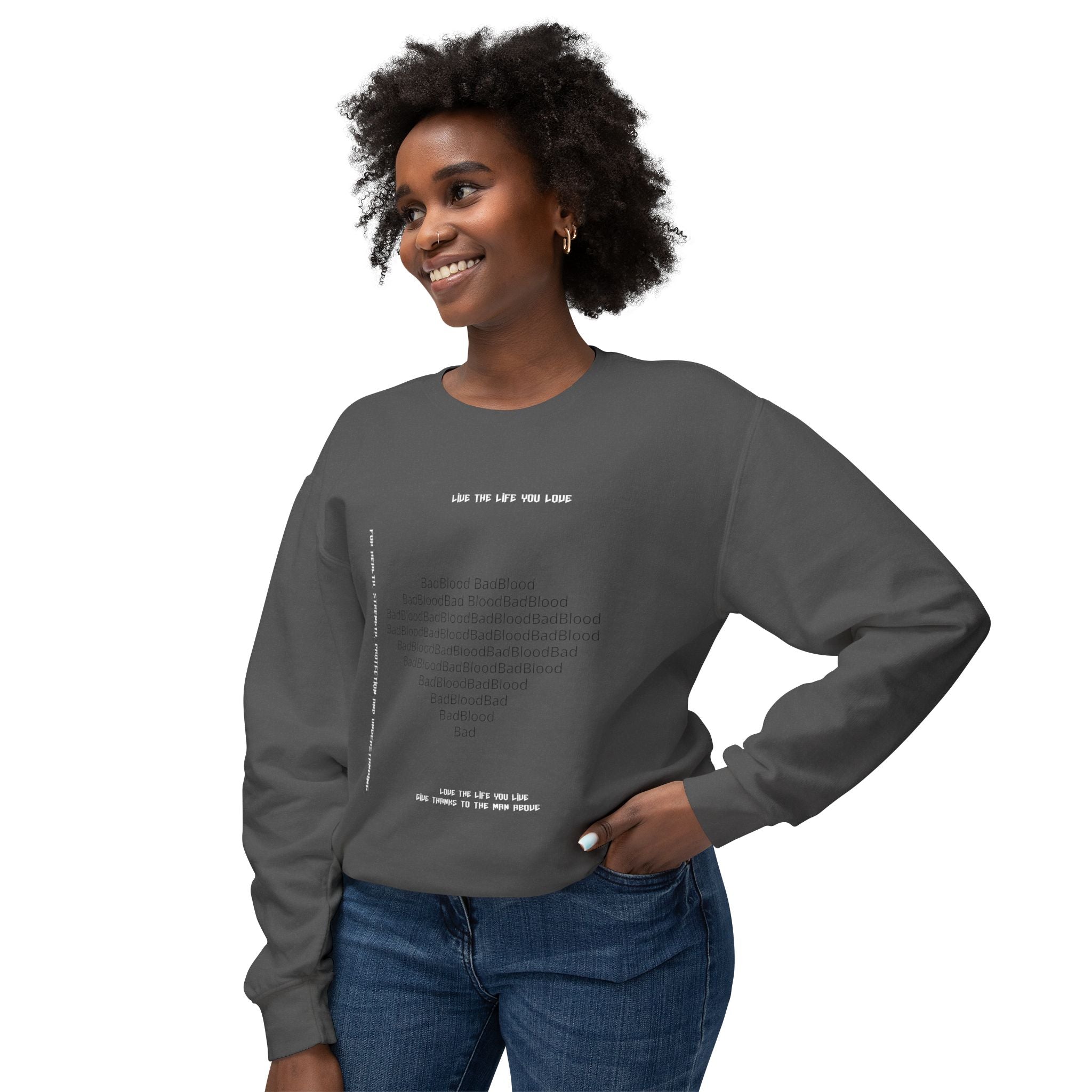 Minimalist Heart Text Crewneck Sweatshirt — Subtle Typographic Love Design