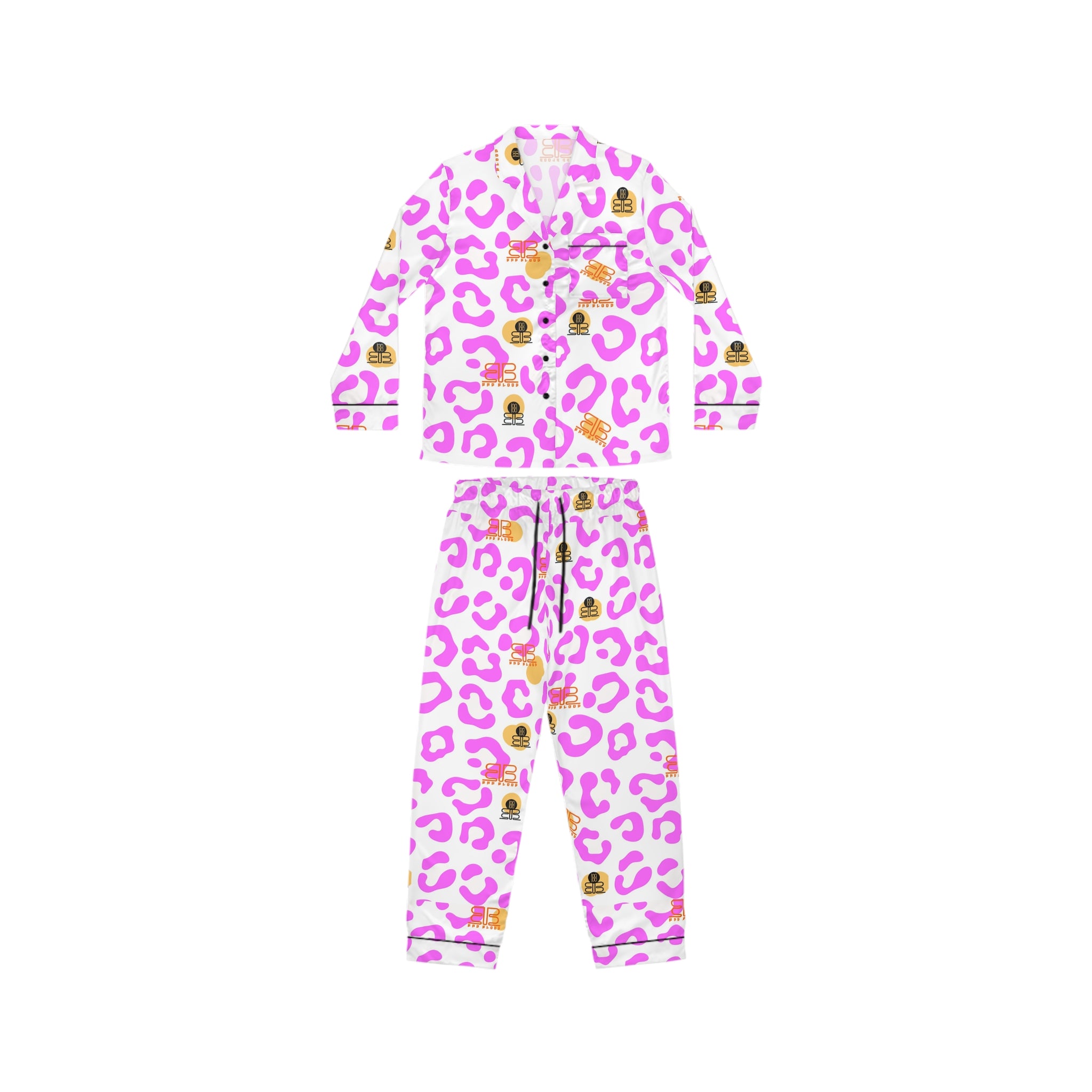 Pink Leopard Satin Pajama Set – Women’s Cute Animal Print Sleepwear