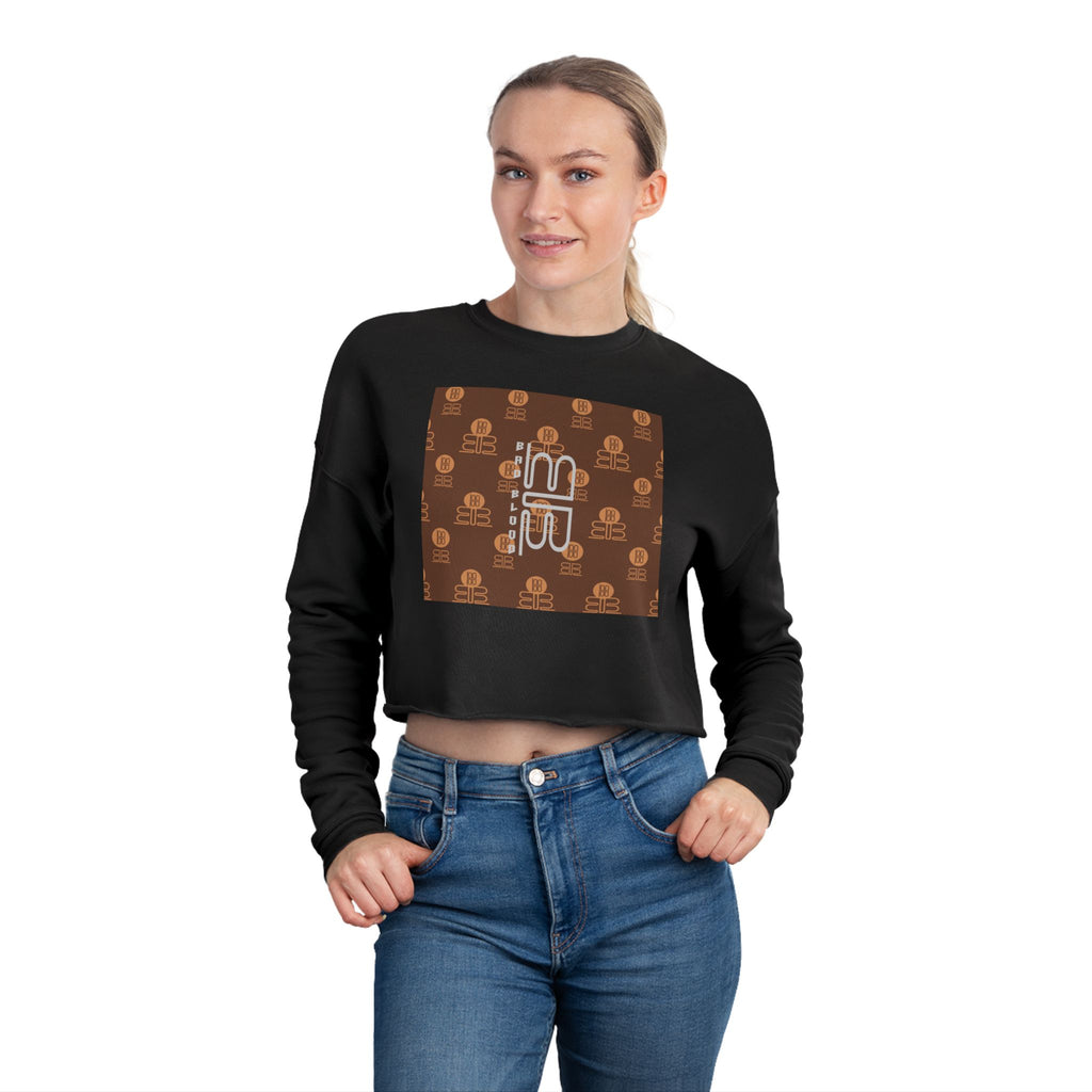 Retro Monogram Cropped Sweatshirt | Brown Geometric Logo Pattern, Streetwear Top