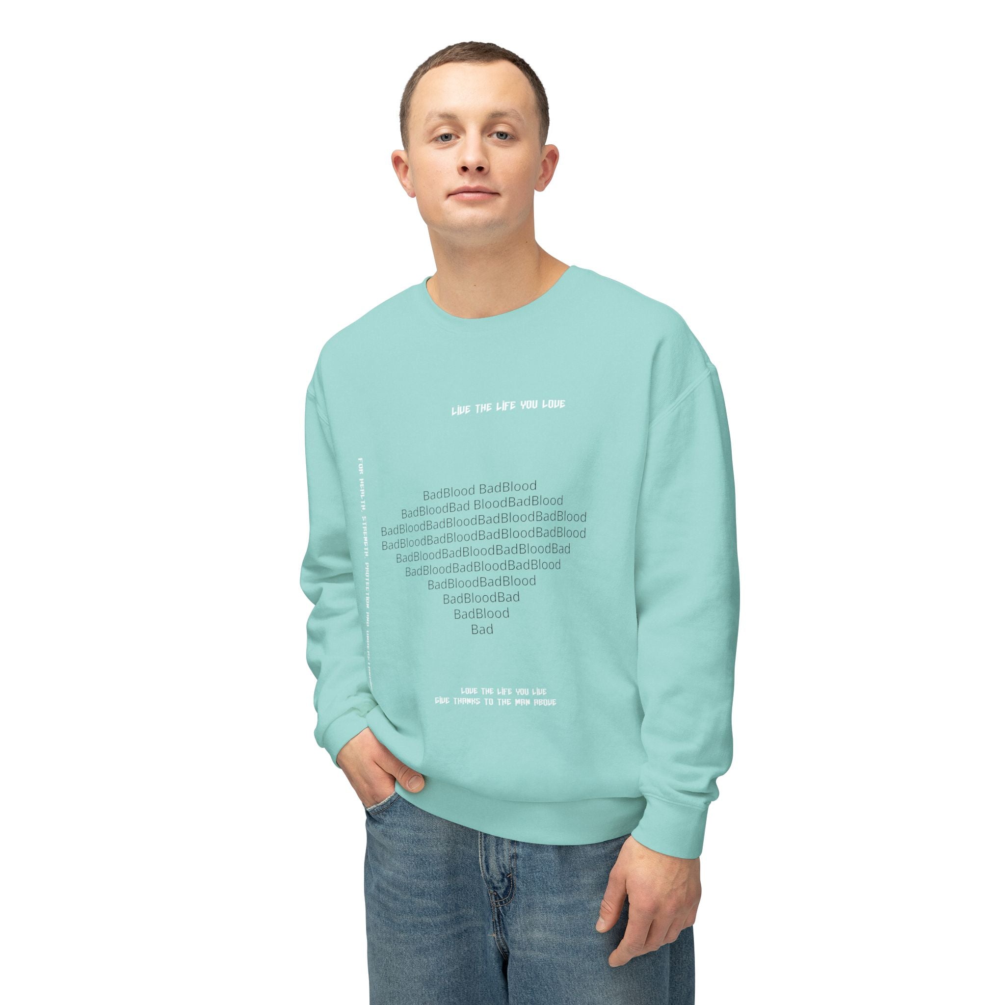 Minimalist Heart Text Crewneck Sweatshirt — Subtle Typographic Love Design
