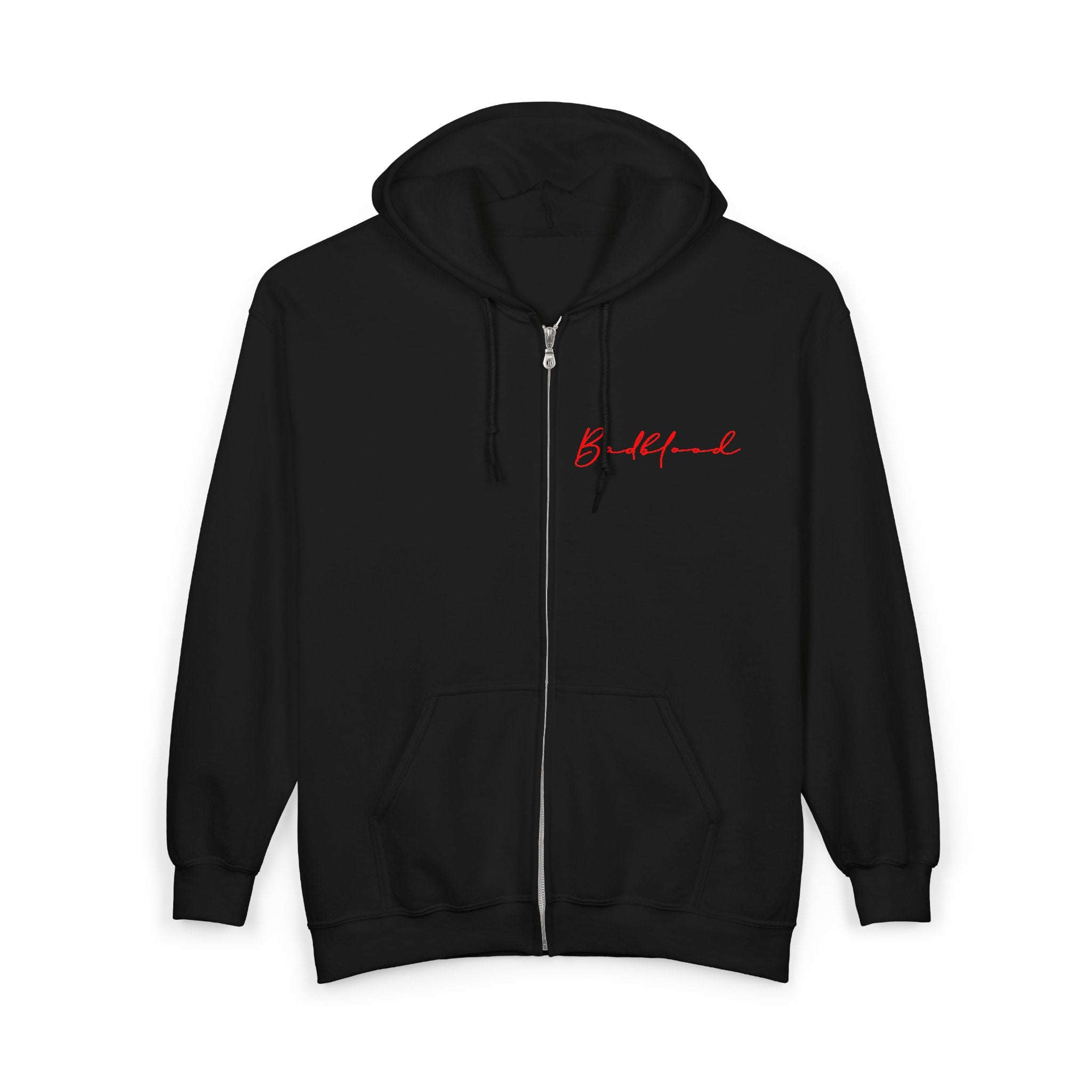 Lion Graphic Zip Hoodie — 'BeadBlood' Signature Script Chest, Bold Back Lion Design