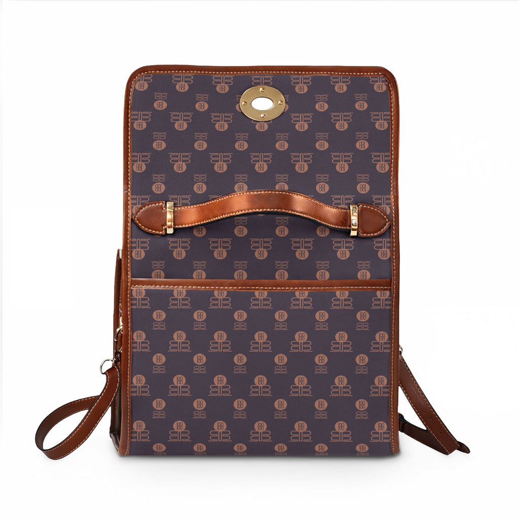Mauve Waterproof Canvas Satchel Bag — Classic Monogram Messenger with Leather Trim