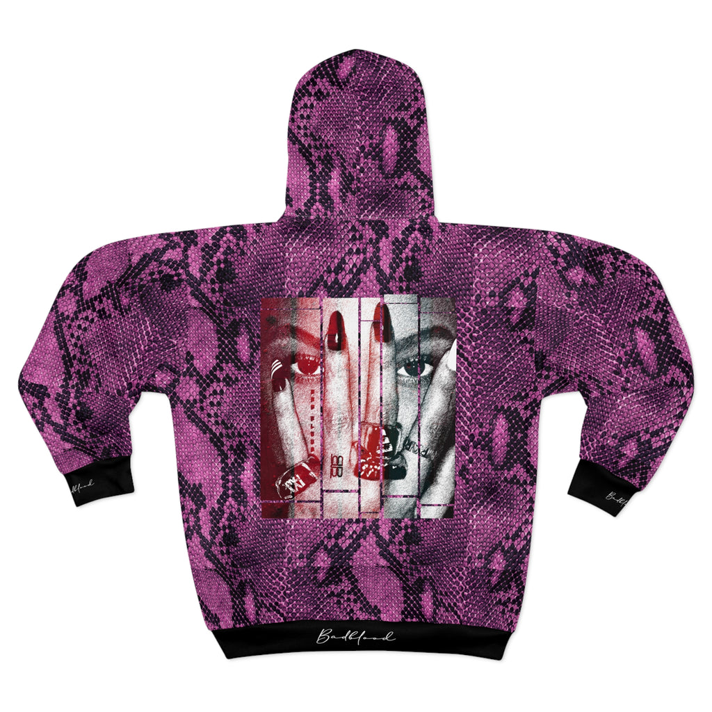 Pink Snake Skin Zip Hoodie | Photo Collage Face Graphic