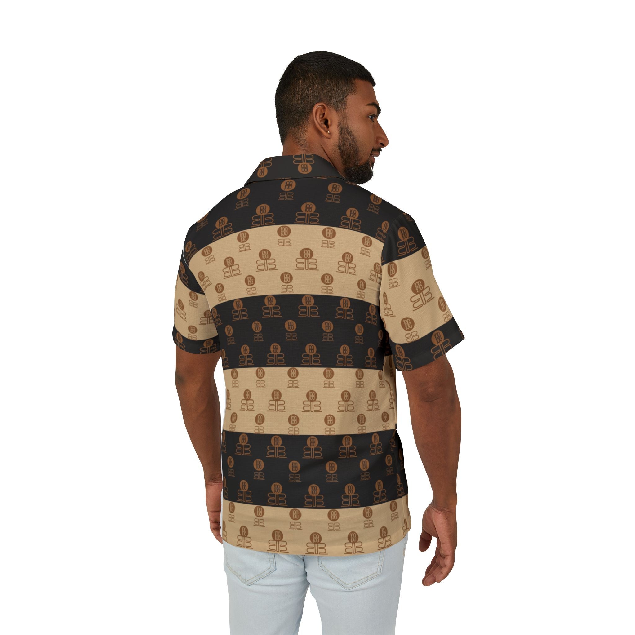 Men's Shirt — Retro Brown Checkerboard Logo Print