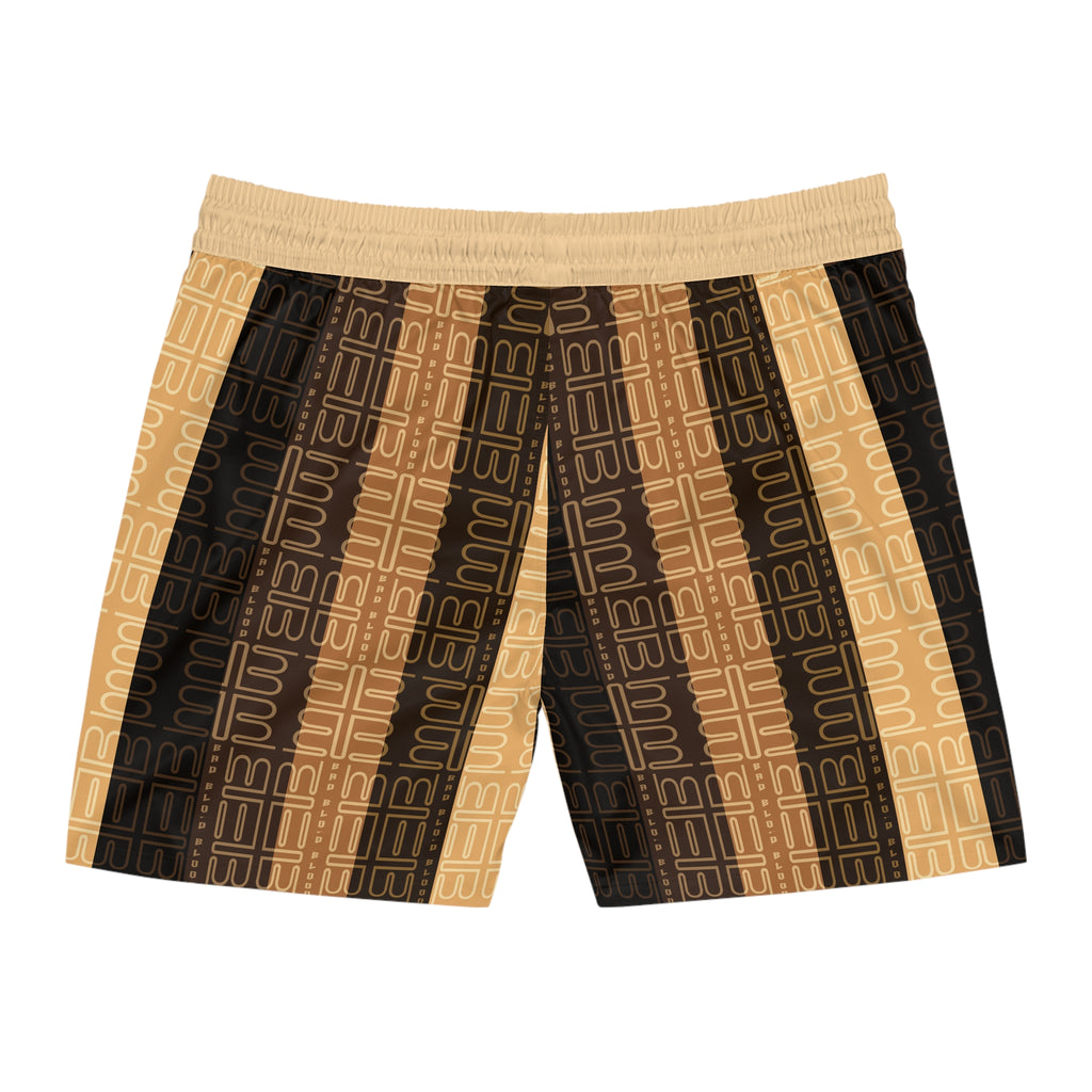Brown Geometric Stripe Swim Shorts | Men's Mid-Length Swim Shorts