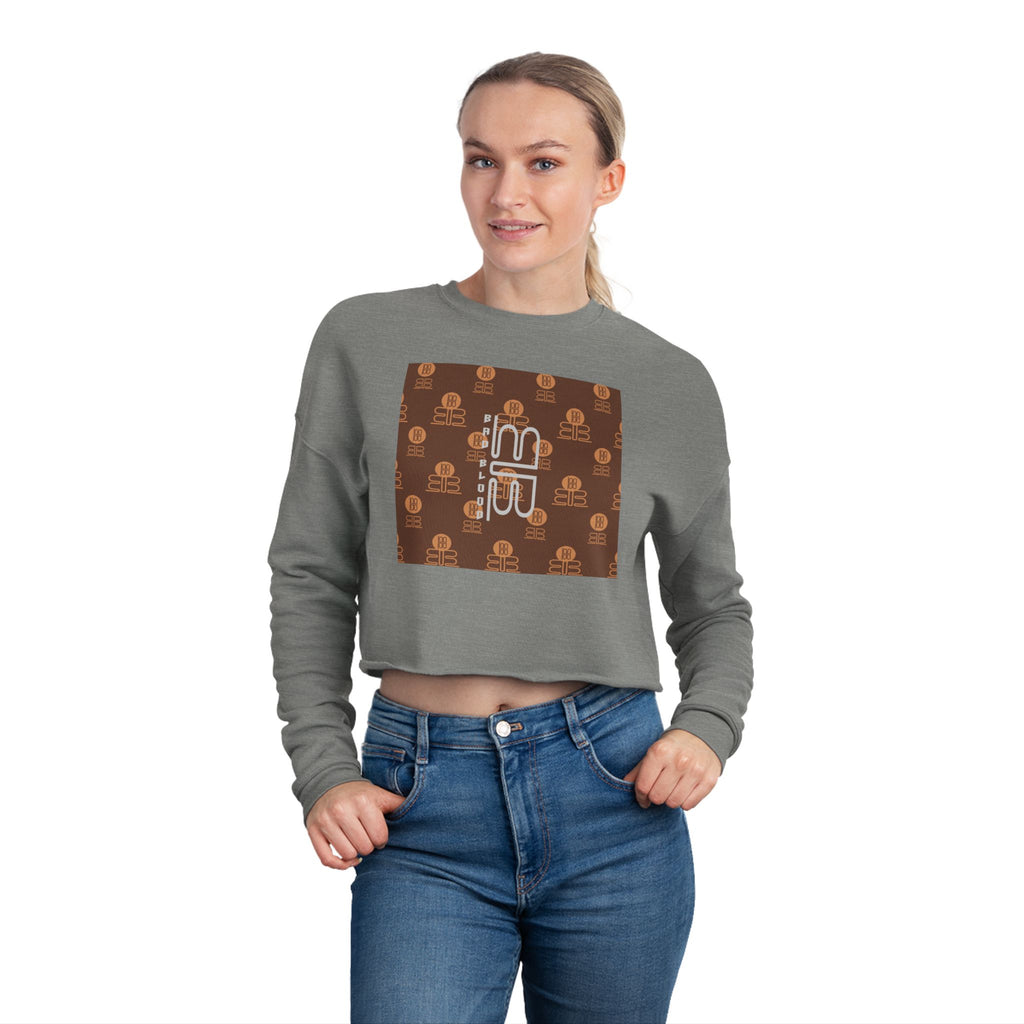 Retro Monogram Cropped Sweatshirt | Brown Geometric Logo Pattern, Streetwear Top