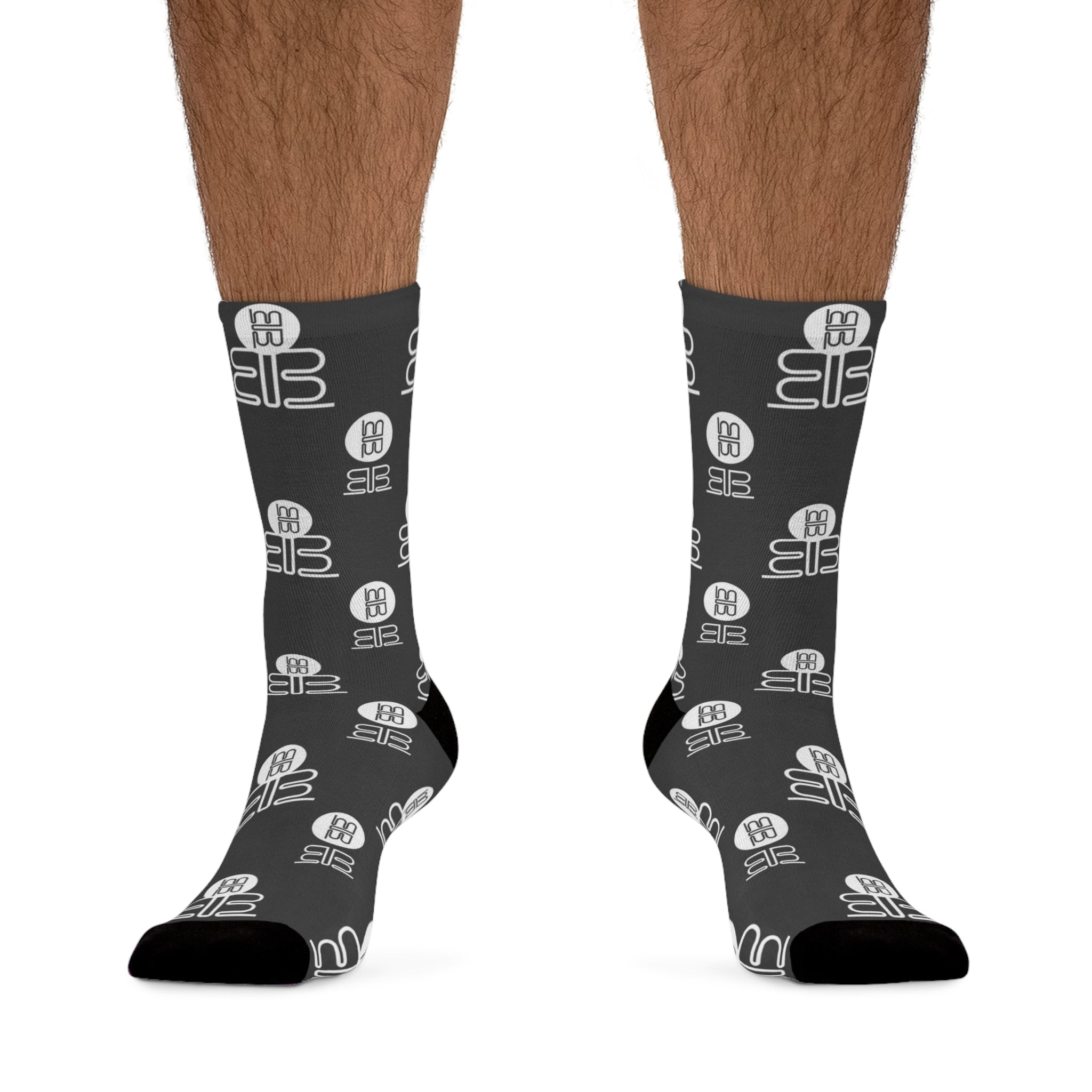 Monogram BB Pattern Recycled Poly Socks | Black Logo Crew Socks