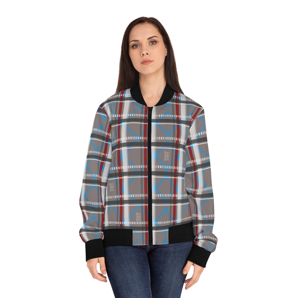 Plaid Bomber Jacket — Classic Grey, Blue & Red