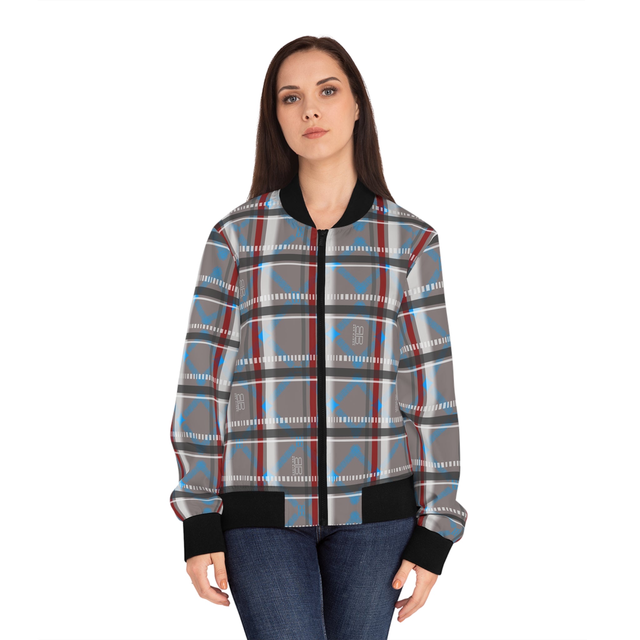 Plaid Bomber Jacket — Classic Grey, Blue & Red