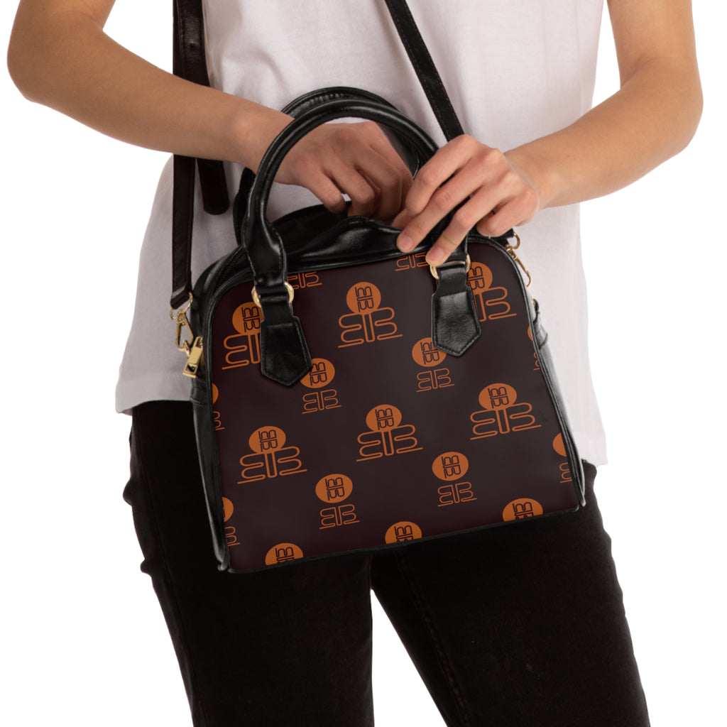 Monogram Pattern Shoulder Handbag | Brown Logo Print