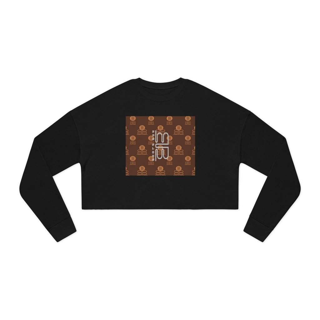 Retro Monogram Cropped Sweatshirt | Brown Geometric Logo Pattern, Streetwear Top