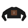 Retro Monogram Cropped Sweatshirt | Brown Geometric Logo Pattern, Streetwear Top