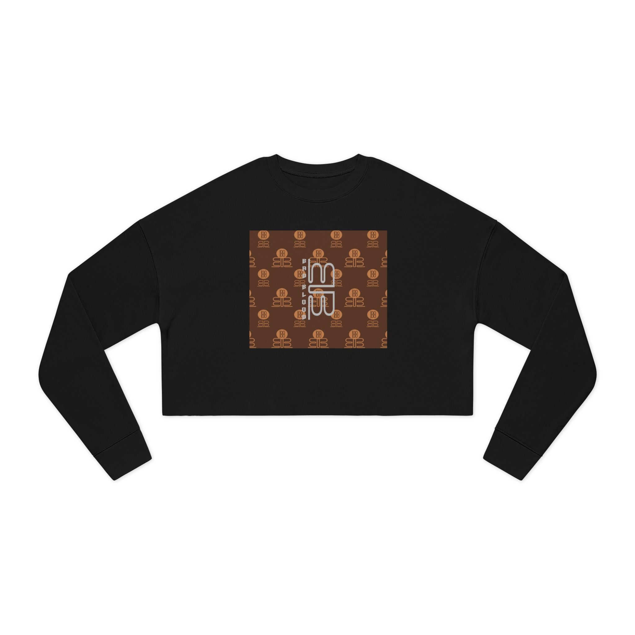 Retro Monogram Cropped Sweatshirt | Brown Geometric Logo Pattern, Streetwear Top