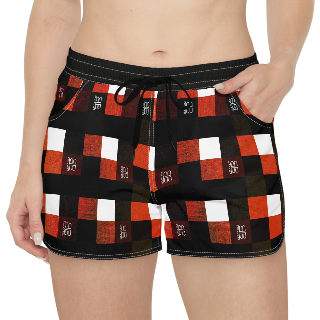 Plaid Lounge Shorts — Red Black Buffalo Check Women's Casual Shorts