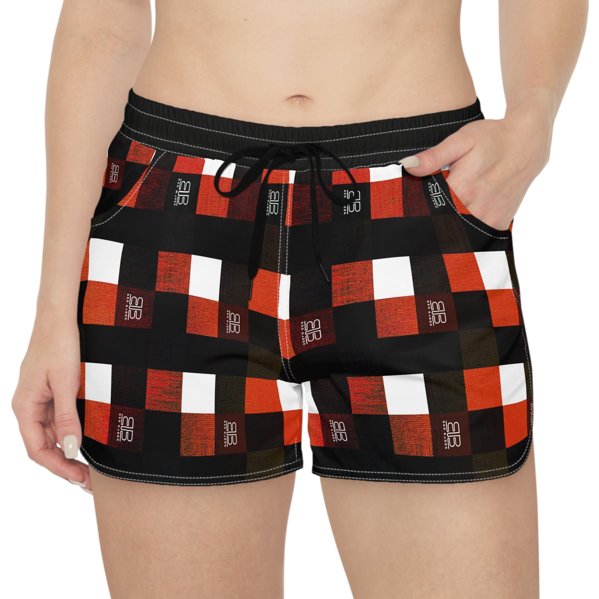 Plaid Lounge Shorts — Red Black Buffalo Check Women's Casual Shorts