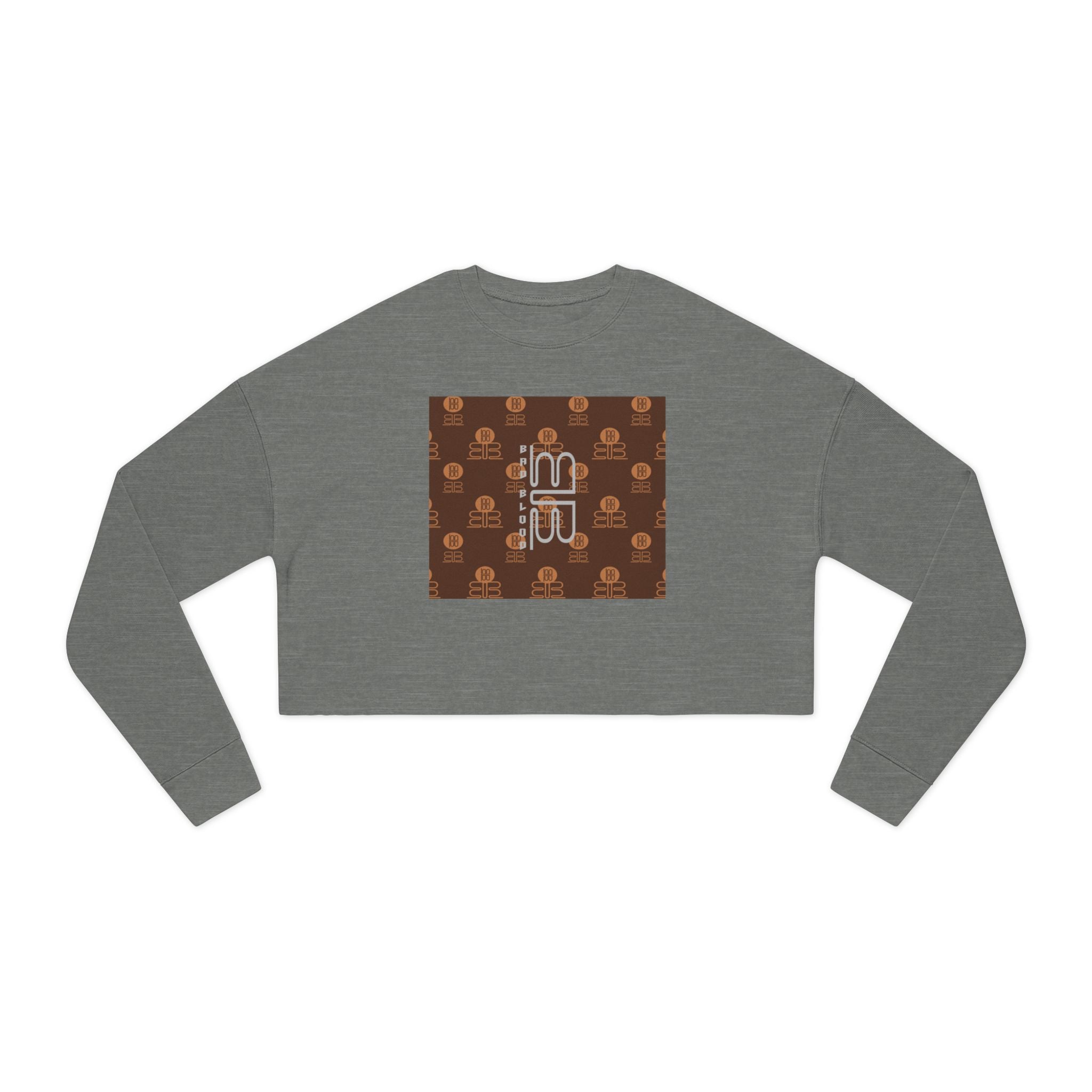 Retro Monogram Cropped Sweatshirt | Brown Geometric Logo Pattern, Streetwear Top