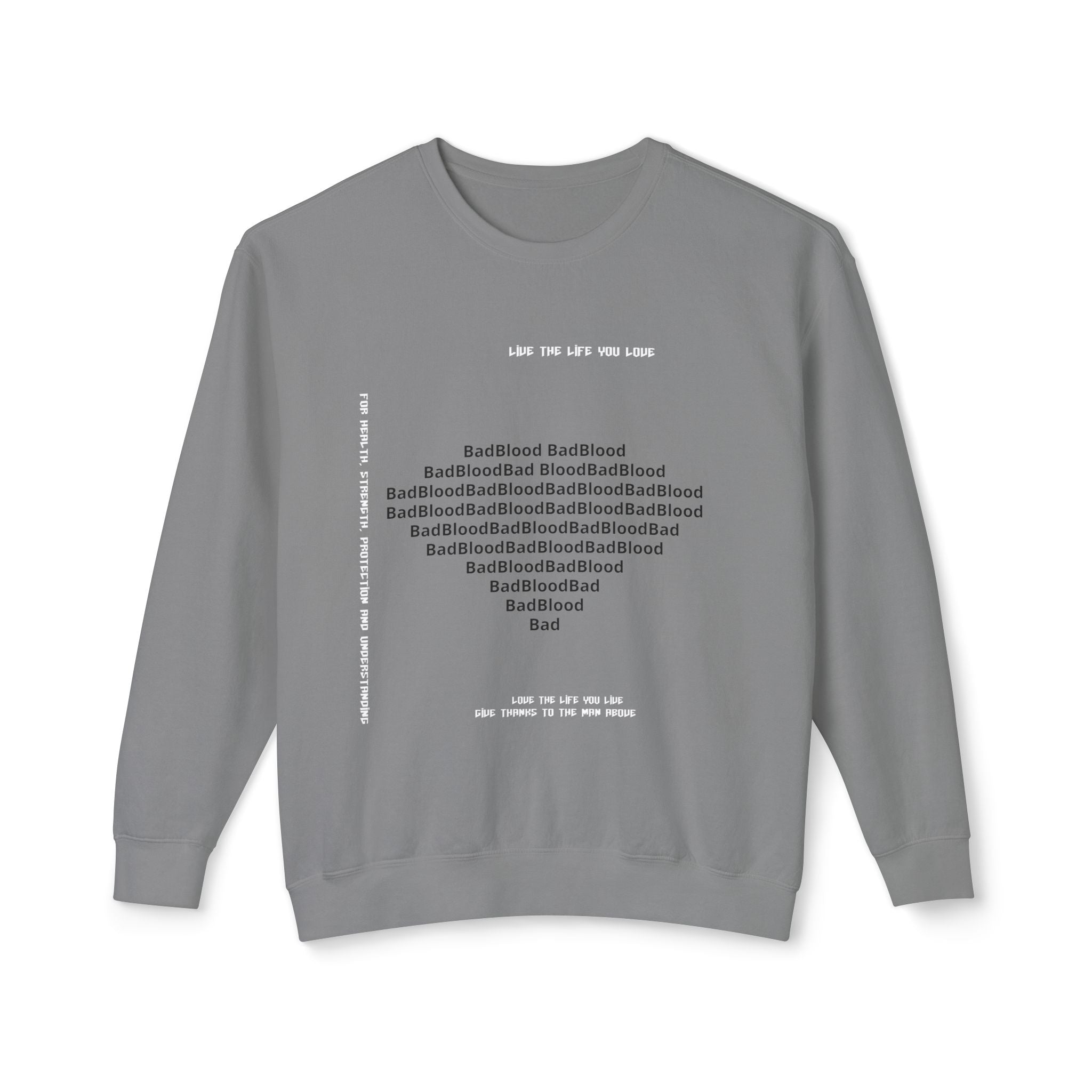 Minimalist Heart Text Crewneck Sweatshirt — Subtle Typographic Love Design